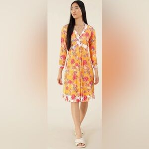 HALE BOB Yetty Jersey Dress Orange and Pink Starfish Floral dress size small